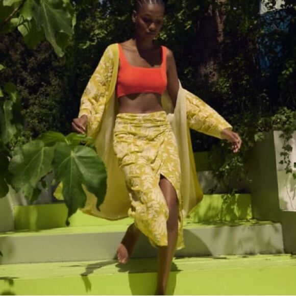 ZARA LEAF EMBROIDERED MIDI SKIRT - Picture 1 of 6